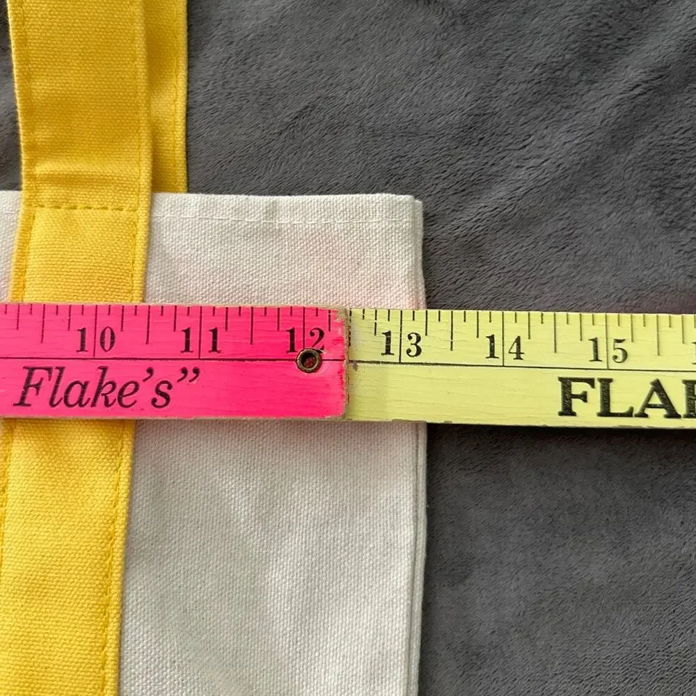 Trader Joes Mini Tote Canvas Yellow Trim Logo Graphic Double Handles Grocery